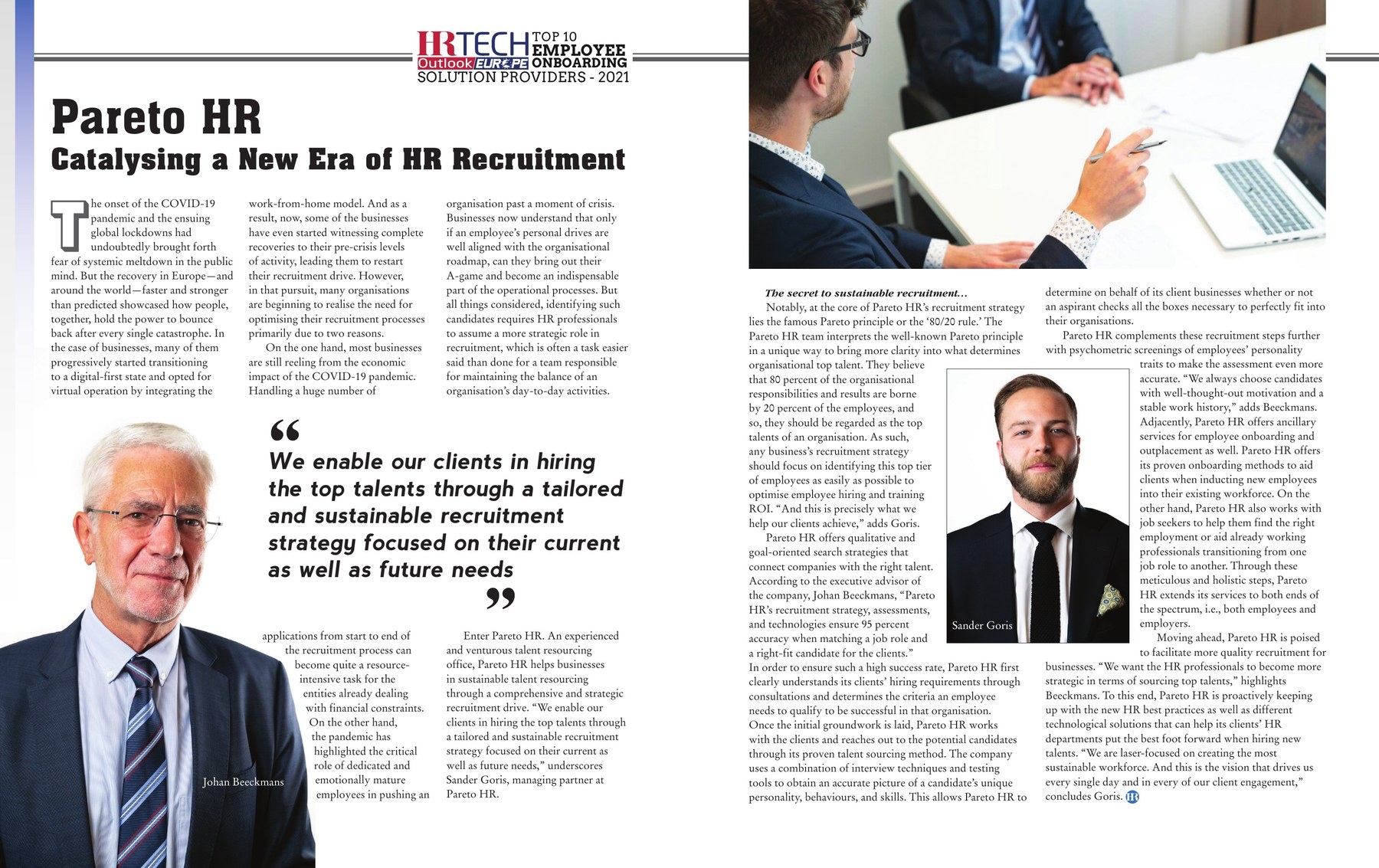 Pareto HR in HR Tech Outlook Europe — Top 10 Employee Onboarding Solution Providers 2021